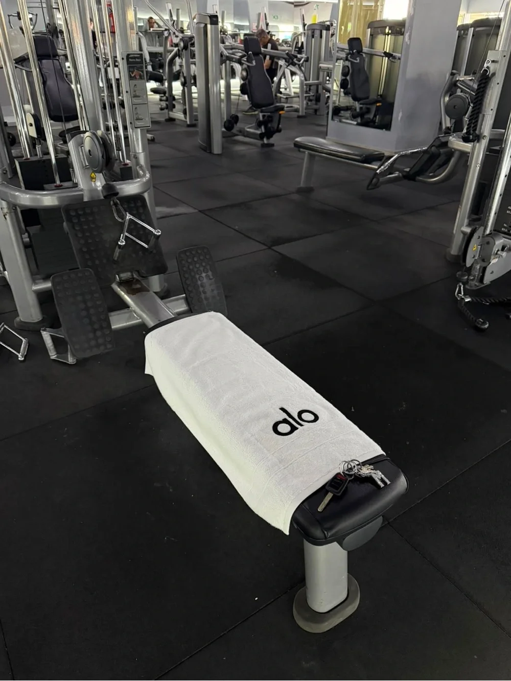 ALO Yoga White Towel with Black Logo Accent